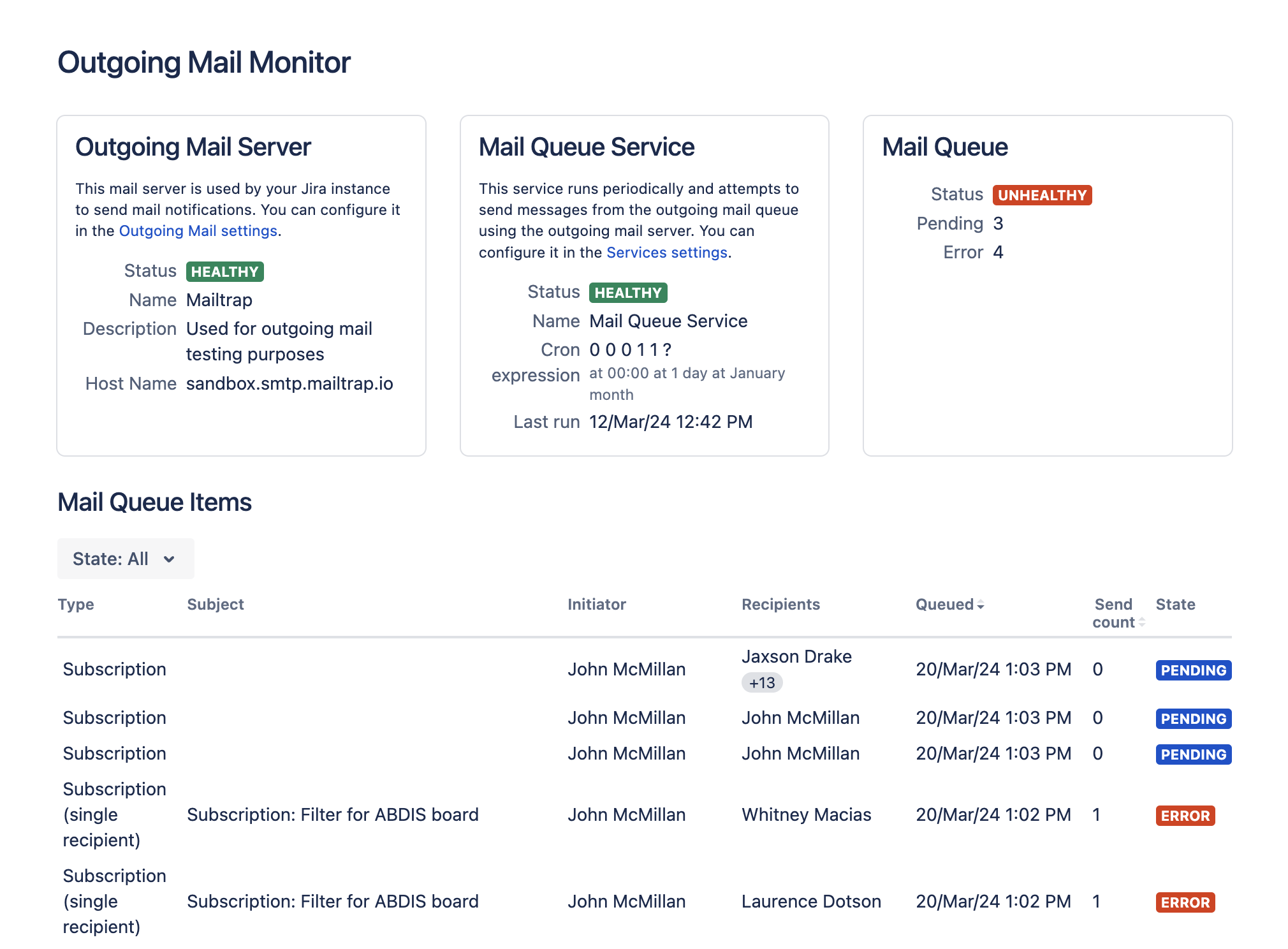 Mail queue monitor